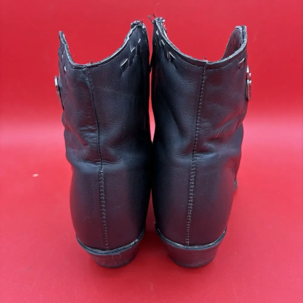 Capezio Black Leather Western Ankle Boots Side Zip Size 8M Made In USA